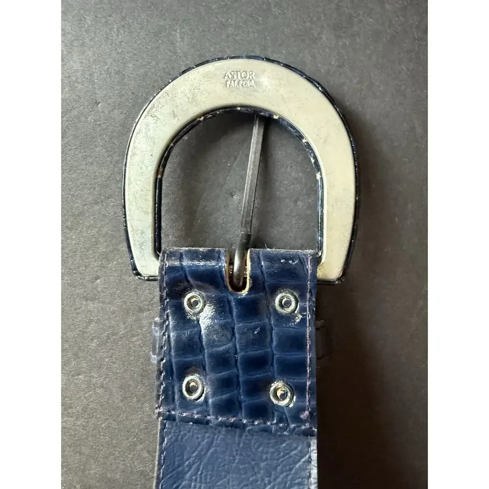 Vintage Astor Alligator Reptile Leather Belt Womens Size 10 Blue Classic Career